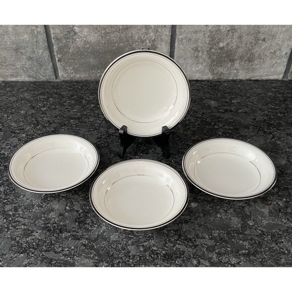 4 Vtg Noritake Ivory Champlain 7553 Fruit Bowls “Ivory” White w/ Plat Trim - Picture 1 of 5